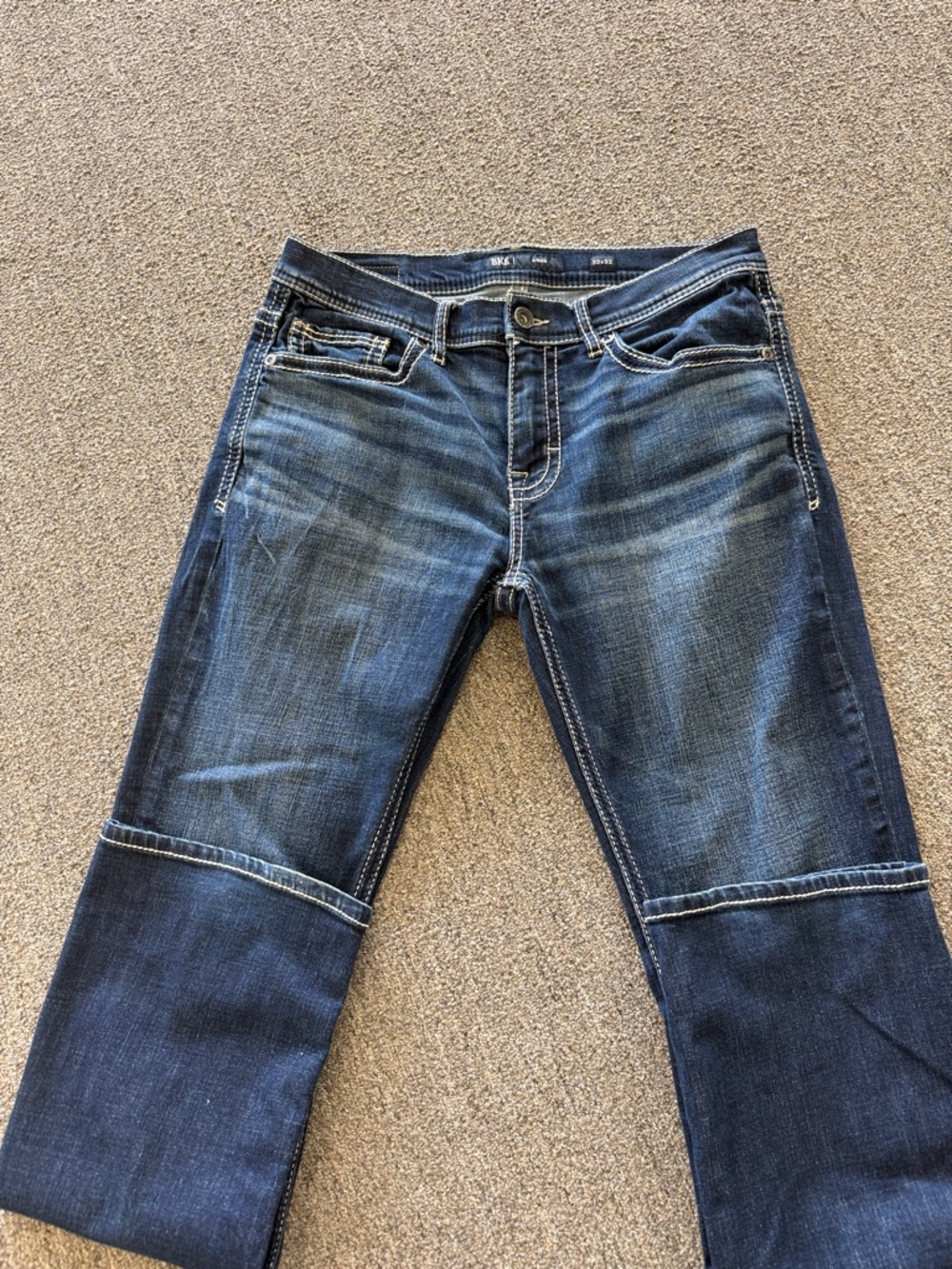 BKE Straight Leg Dark Blue Jeans with Knee Panel Detail